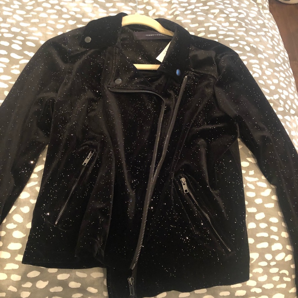 Black velvet moto jacket NWT